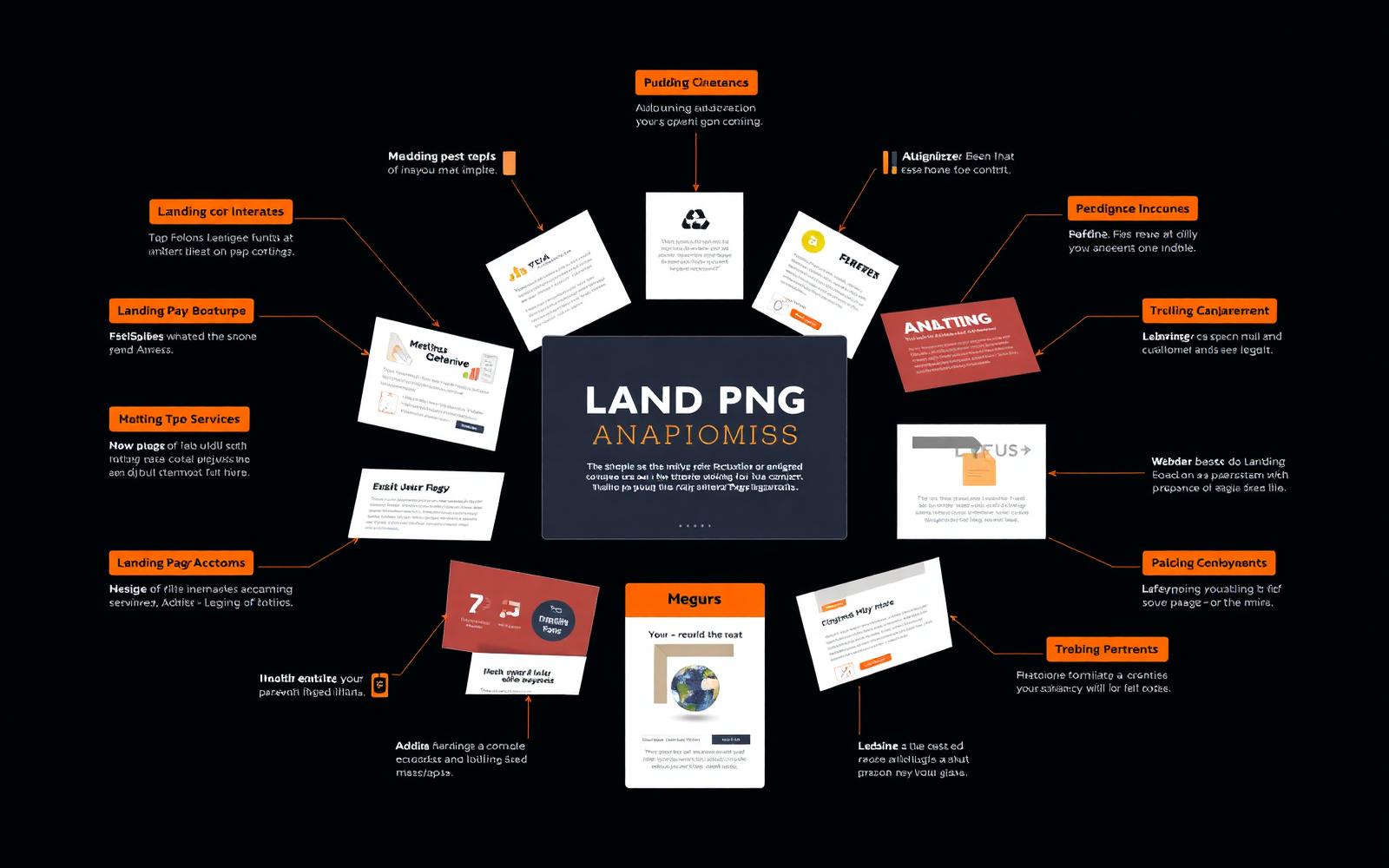 Editorial landing page anatomy diagram with warm accents.
